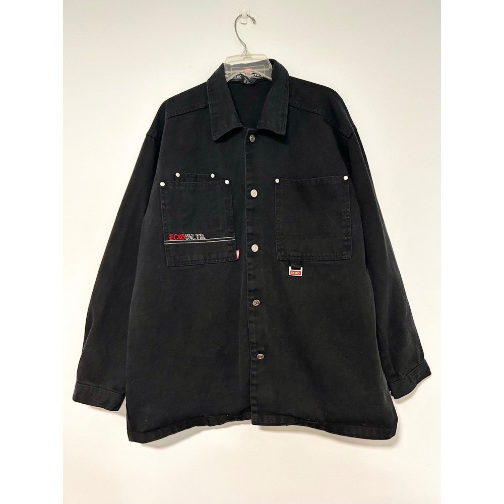 Ecko Unltd Mens Large Black Cotton Canvas Workwear Shirt Jacket Vintage 90s Y2K